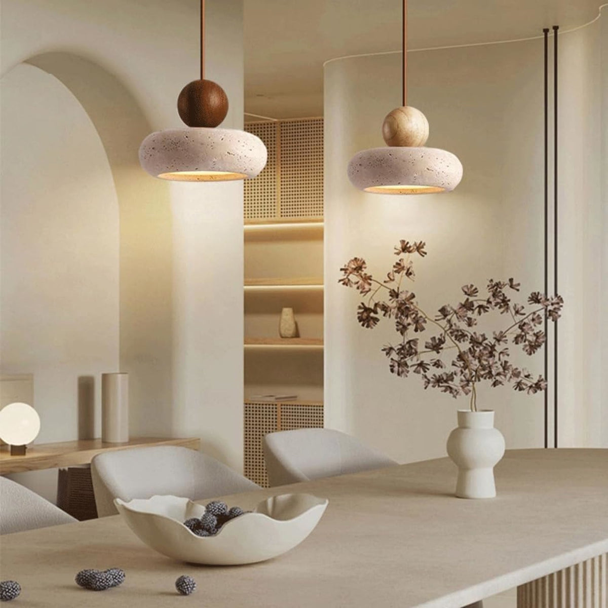 Pendant Light | Wood and Concrete Effect, Warm White LED
