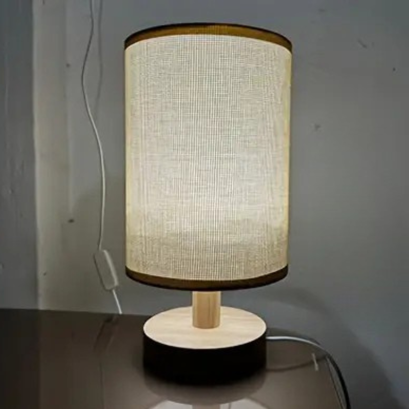 Minimalist Japanese LED Table Lamp - Wooden Base - Fabric Shade