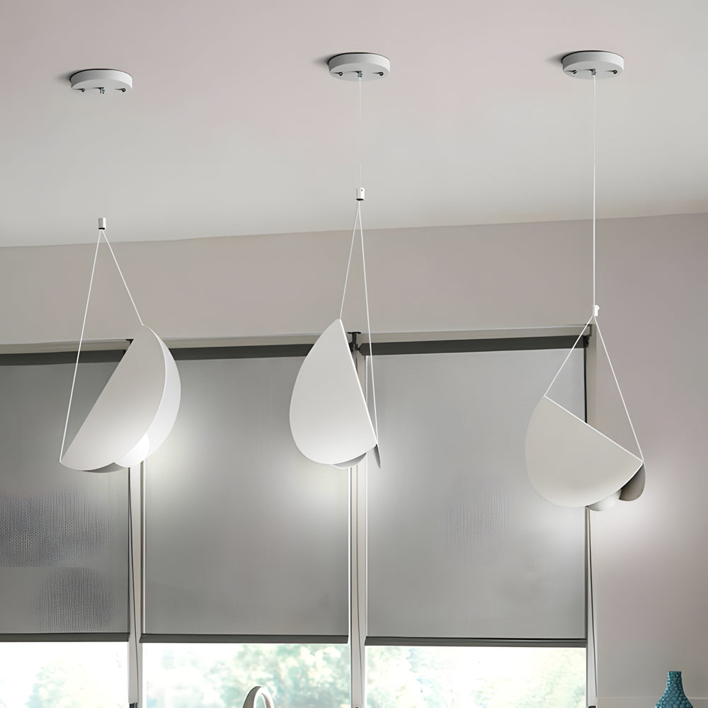 Minimalist white glider pendant lamp, folded metal crescent, 1/3/6-light modern ceiling light