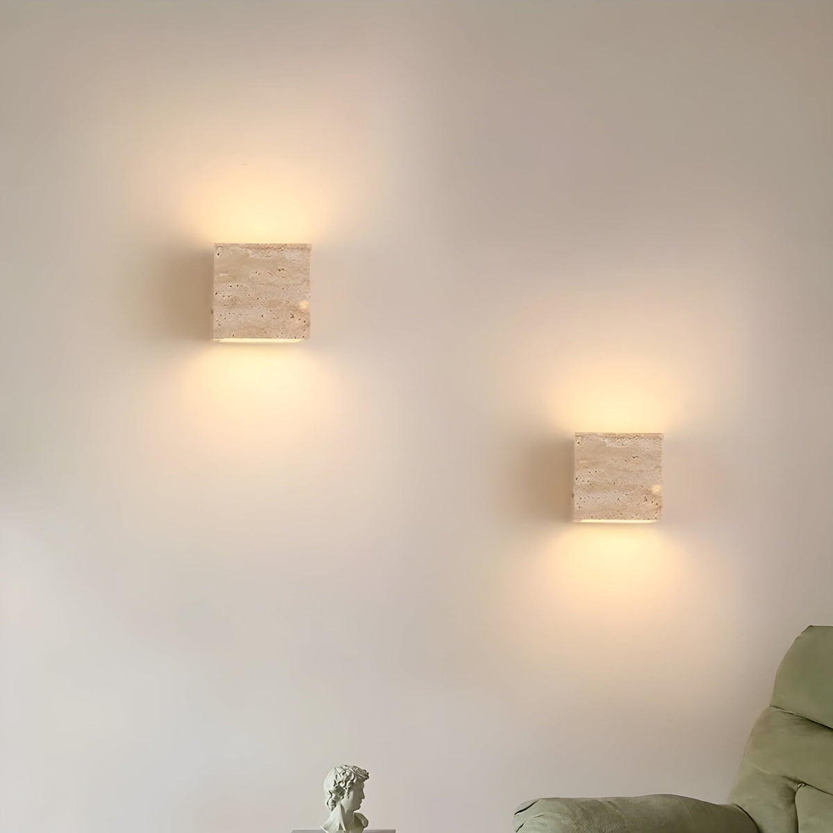 Travertine stone wall light square warm LED hardwired modern indoor sconce