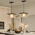 Dimmable Glass Chandelier | 3-Light Black Iron, Modern, Dining Room