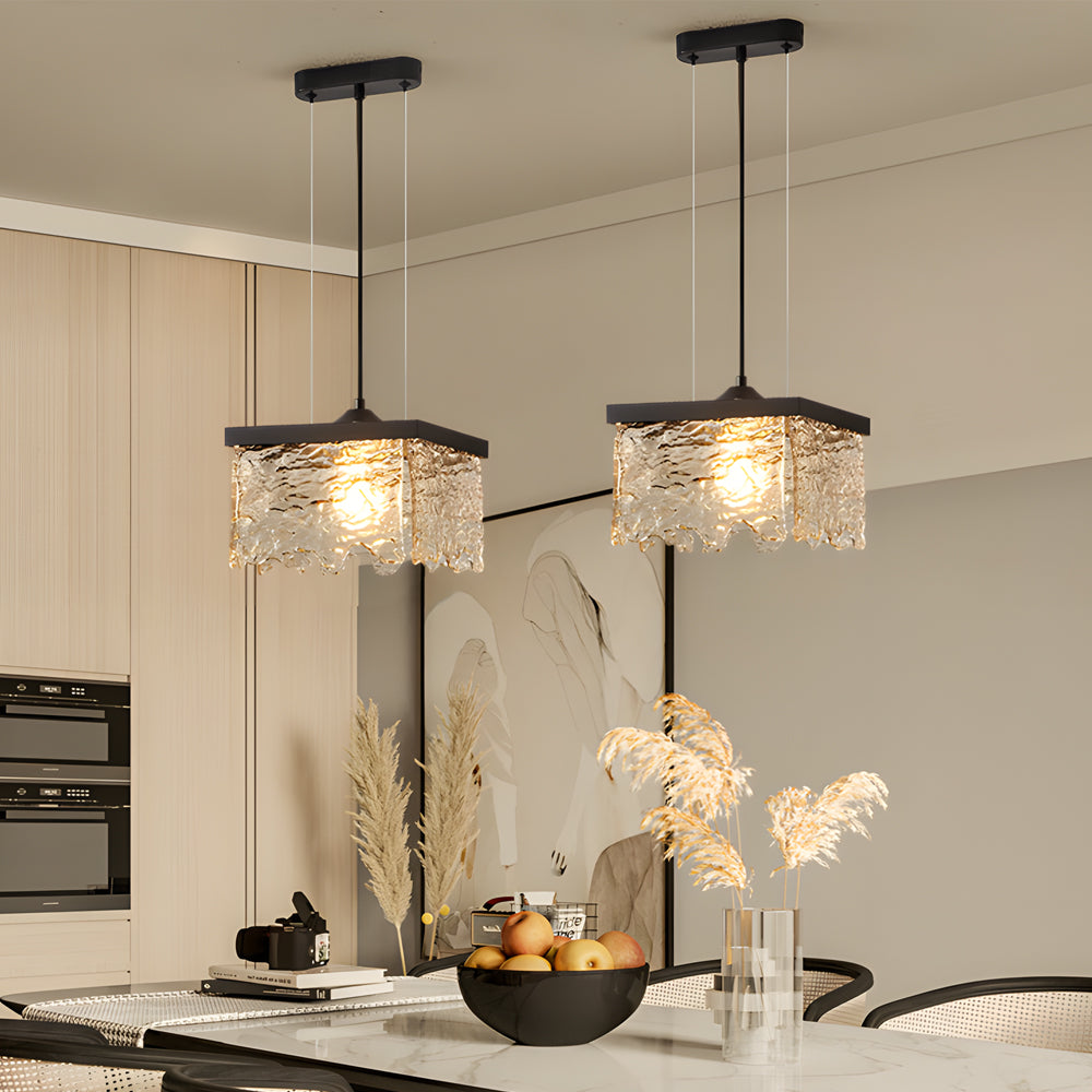 Dimmable Glass Chandelier | 3-Light Black Iron, Modern, Dining Room