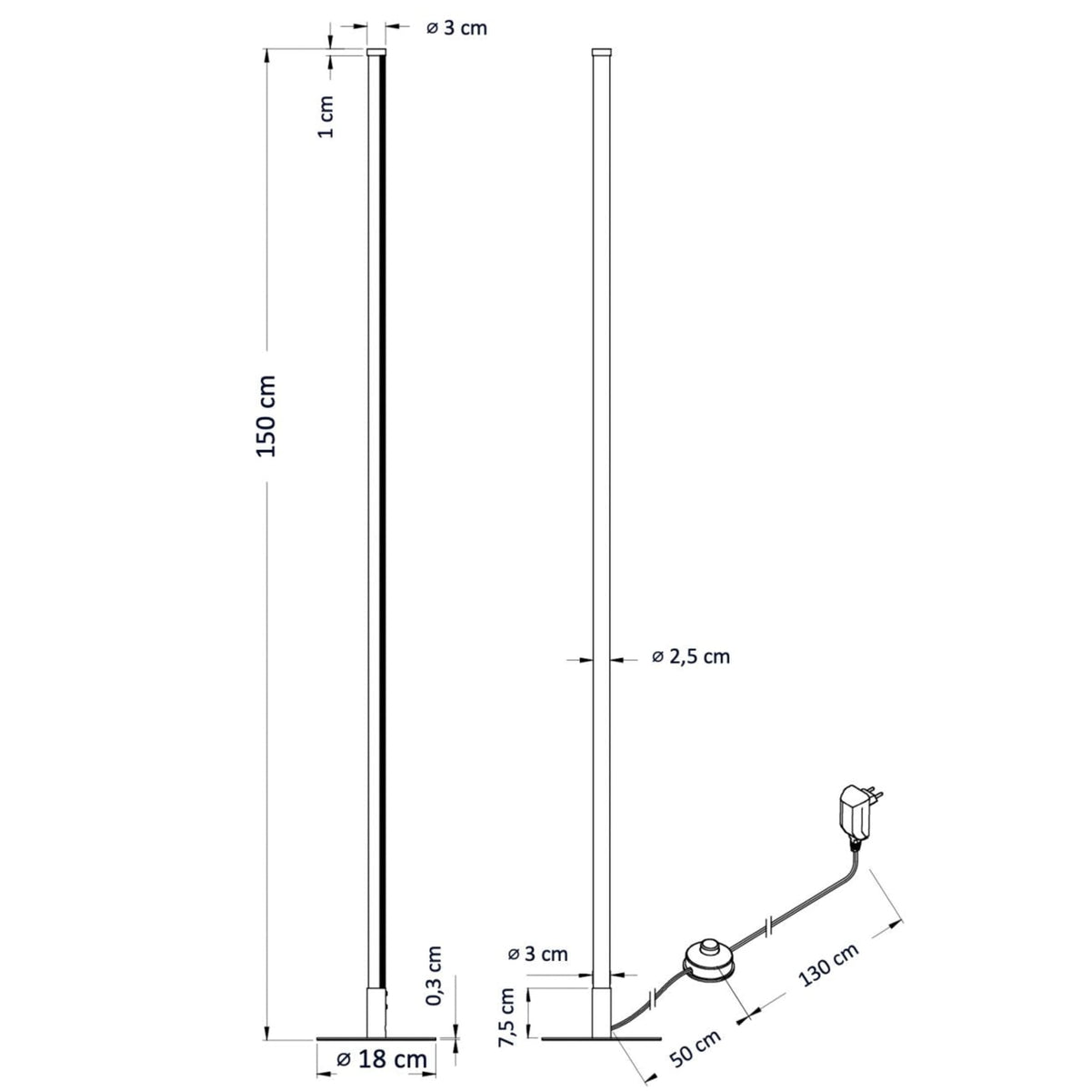 Minimalist metal floor lamp with tri-color dimming, slim aluminum design for living room