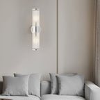 Modern wall lamp with cylindrical ribbed clear glass shade in chrome and gold finish, 1 or 2 light