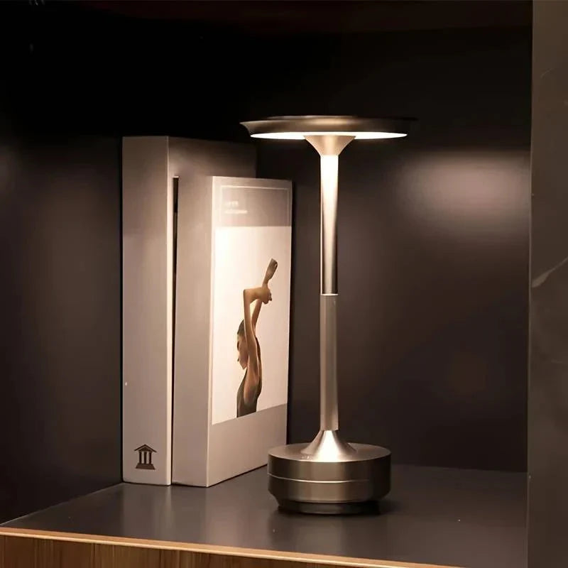 Cordless table lamp brass cone LED rechargeable, modern design