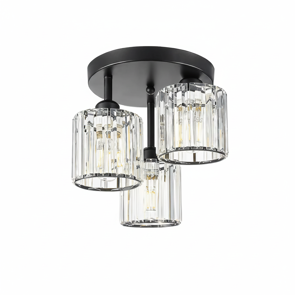 K9 crystal ceiling light 3-light black fixture with E27 compatibility, contemporary style