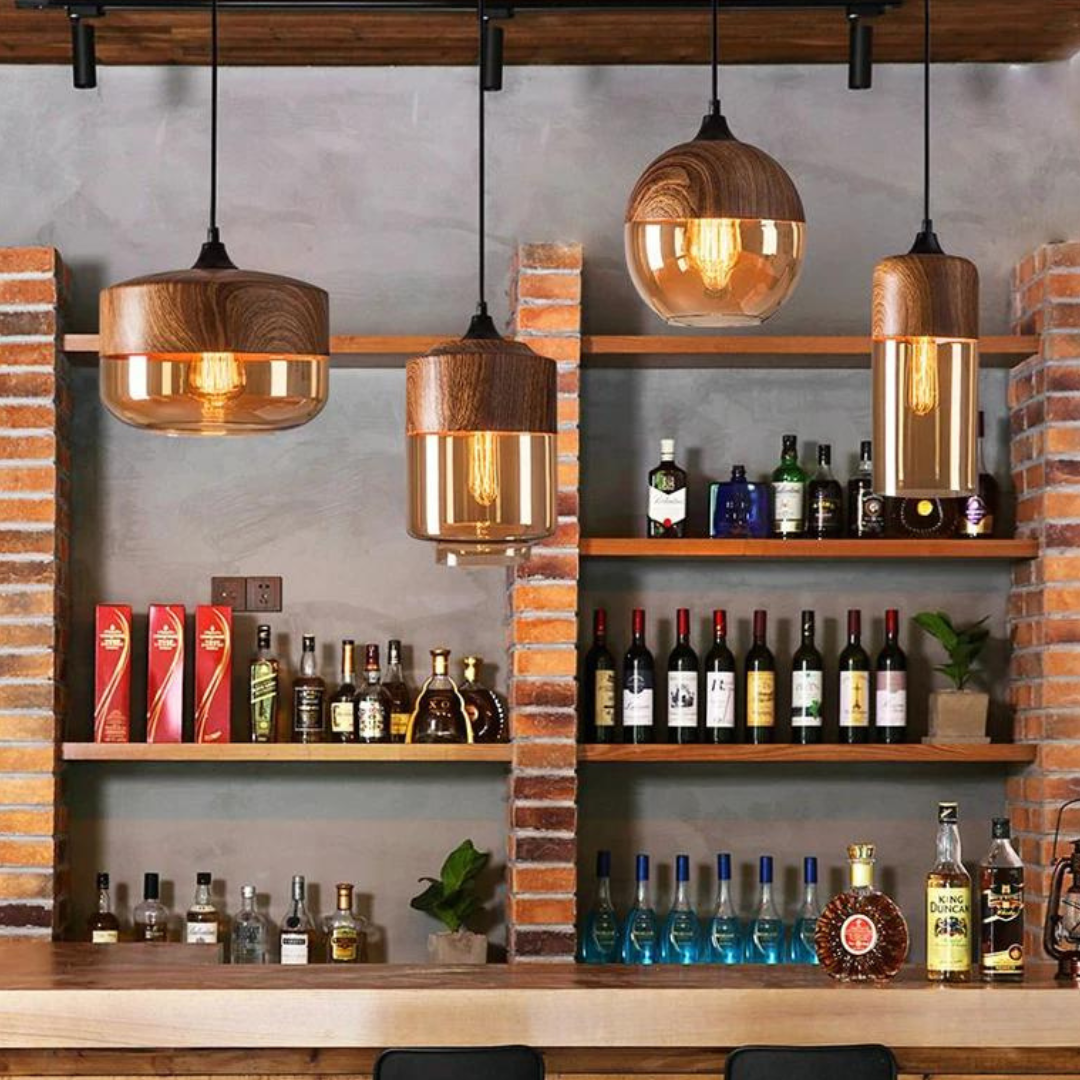 Cleo | Scandinavian Pendant Light | Minimalist, Adjustable Height | Wood & Glass