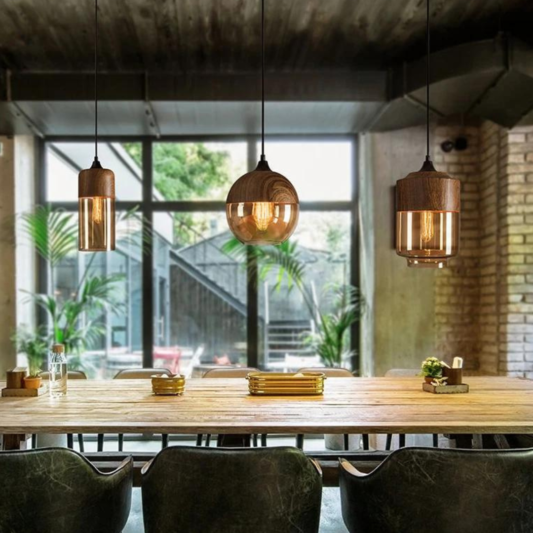 Cleo | Scandinavian Pendant Light | Minimalist, Adjustable Height | Wood & Glass