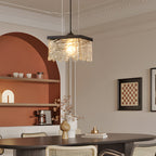 Dimmable Glass Chandelier | 3-Light Black Iron, Modern, Dining Room