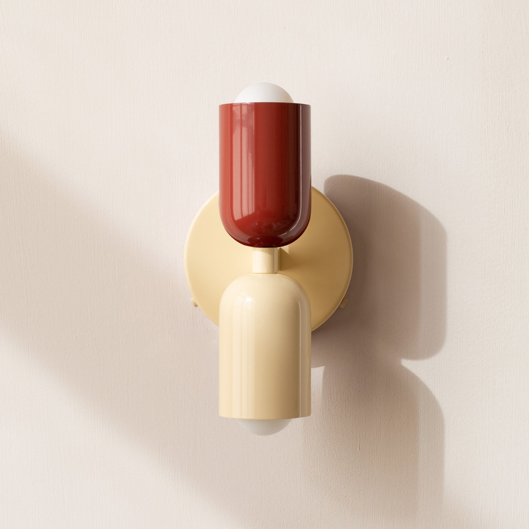 Modern minimalist cylinder LED wall sconce, 2-light iron fixture with warm white glow