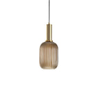 Glass pendant light modern warm white LED hardwired, cylindrical bottle drum shade
