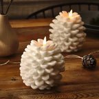 Flameless LED pinecone candles with remote timer and warm white flicker effect