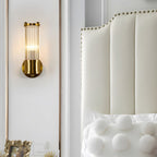 Modern wall lamp with cylindrical ribbed clear glass shade in chrome and gold finish, 1 or 2 light