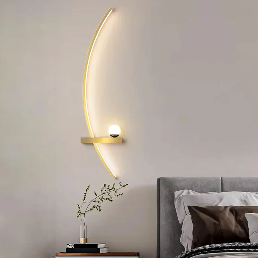 Wall sconce 2-light modern brass arc LED, hardwired aluminum fixture with silicone diffuser