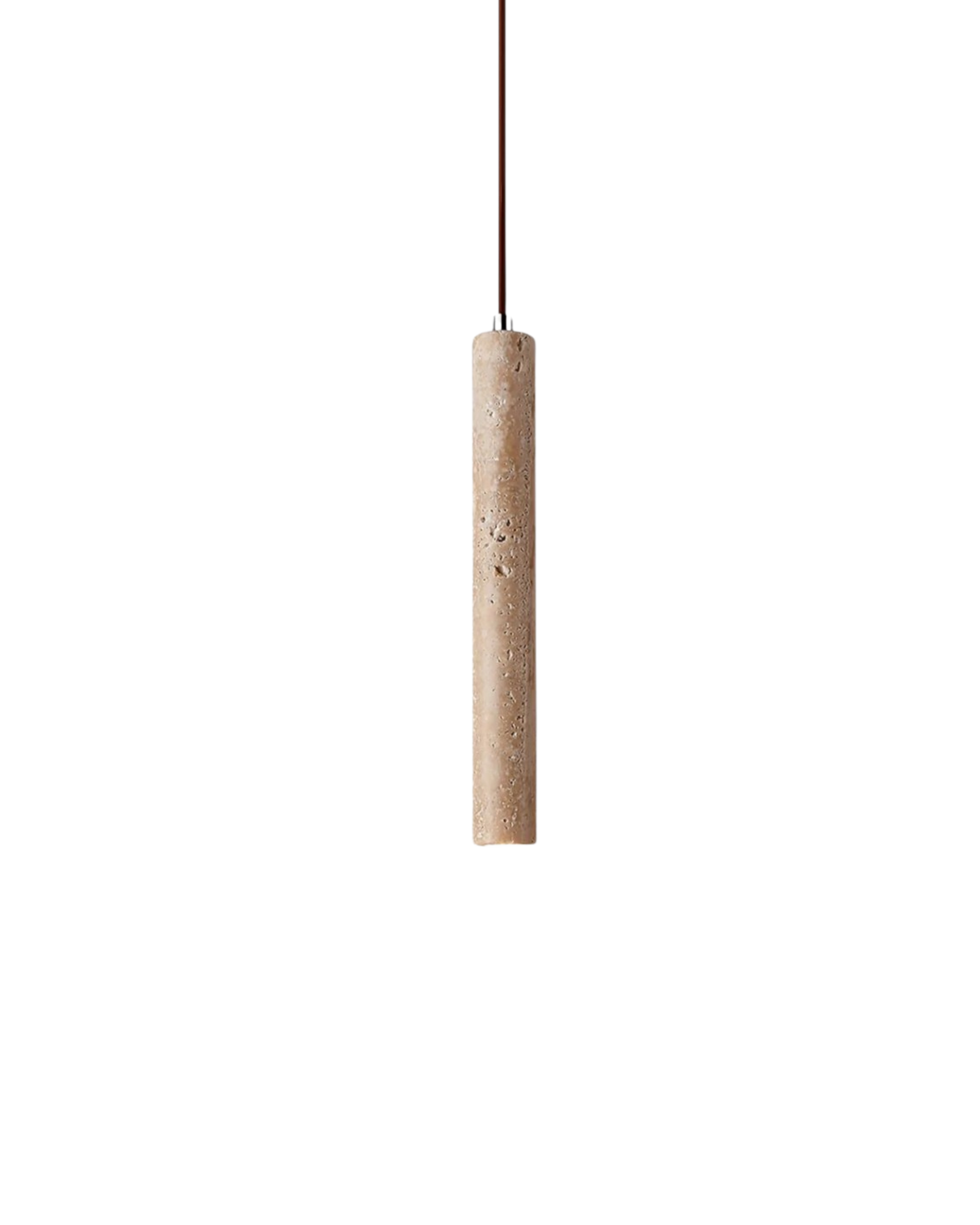 Travertine pendant light minimalist cylinder natural stone warm ambient glow