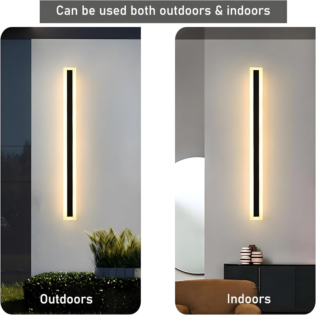 Linear outdoor wall light IP65 black LED strip design, 8cm wide, multiple heights