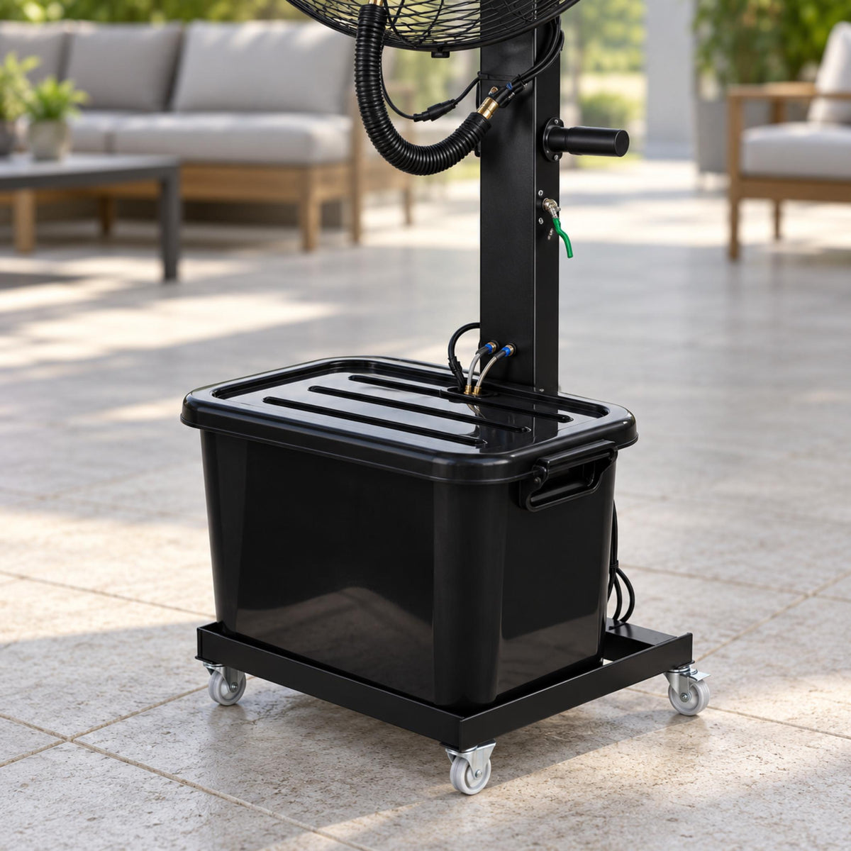 Outdoor misting fan water-cooled floor fan with atomization and dust removal function