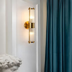 Modern wall lamp with cylindrical ribbed clear glass shade in chrome and gold finish, 1 or 2 light