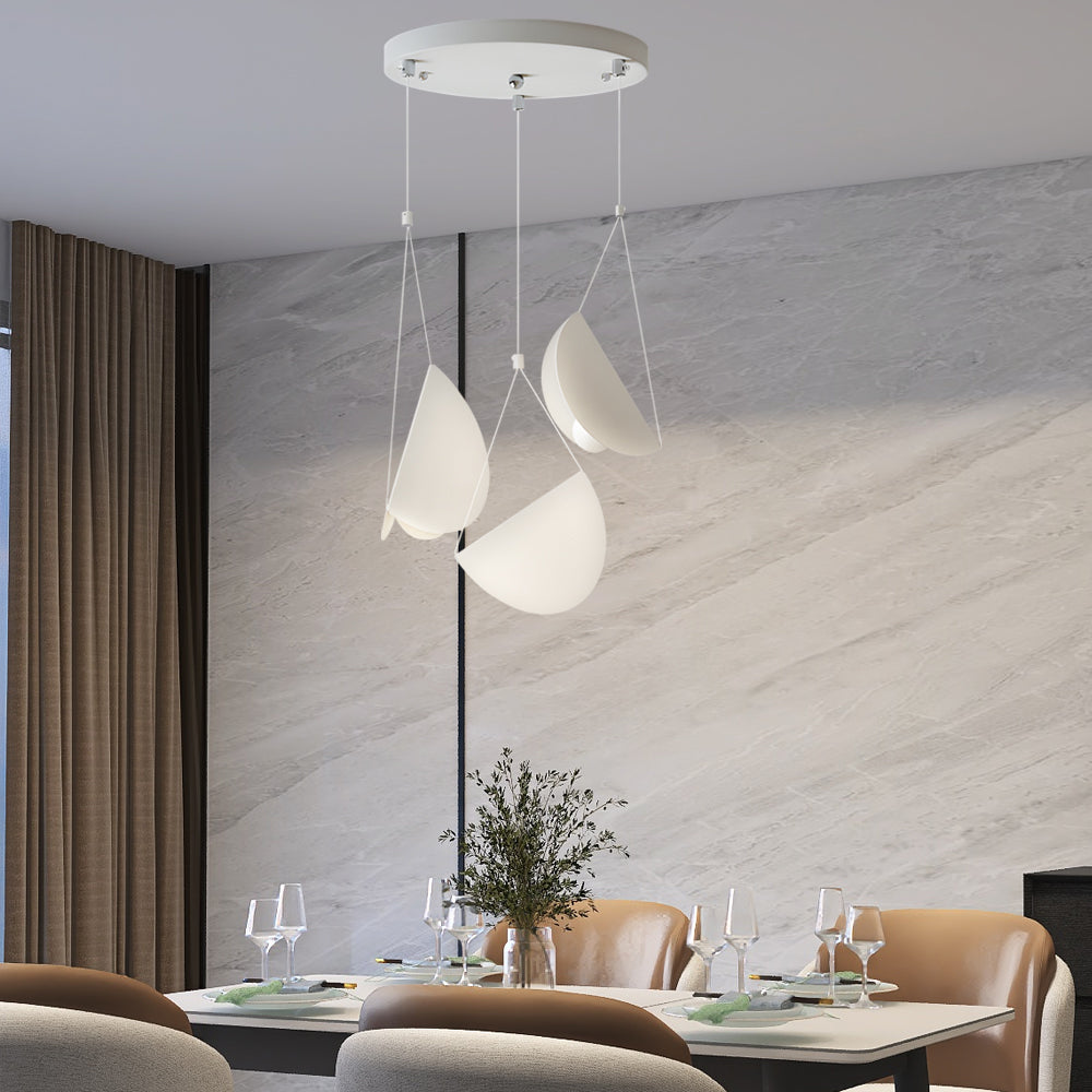 Minimalist white glider pendant lamp, folded metal crescent, 1/3/6-light modern ceiling light