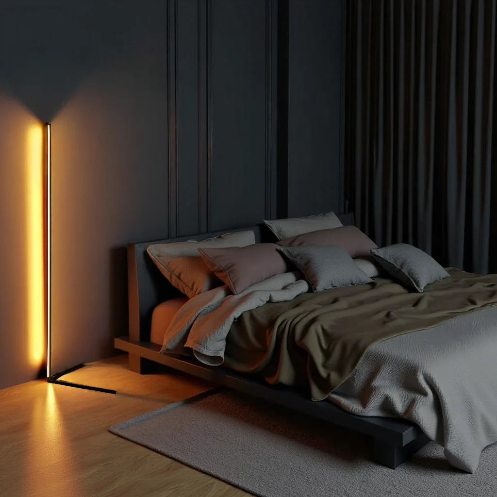Nordic LED floor lamp with remote control, RGB and warm white lighting, 142cm slim design