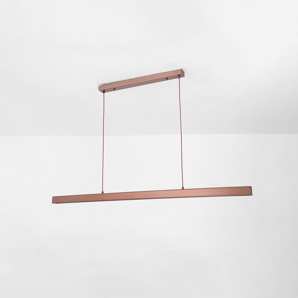 Modern linear LED pendant light in black metal with acrylic shade, dimmable, dining room