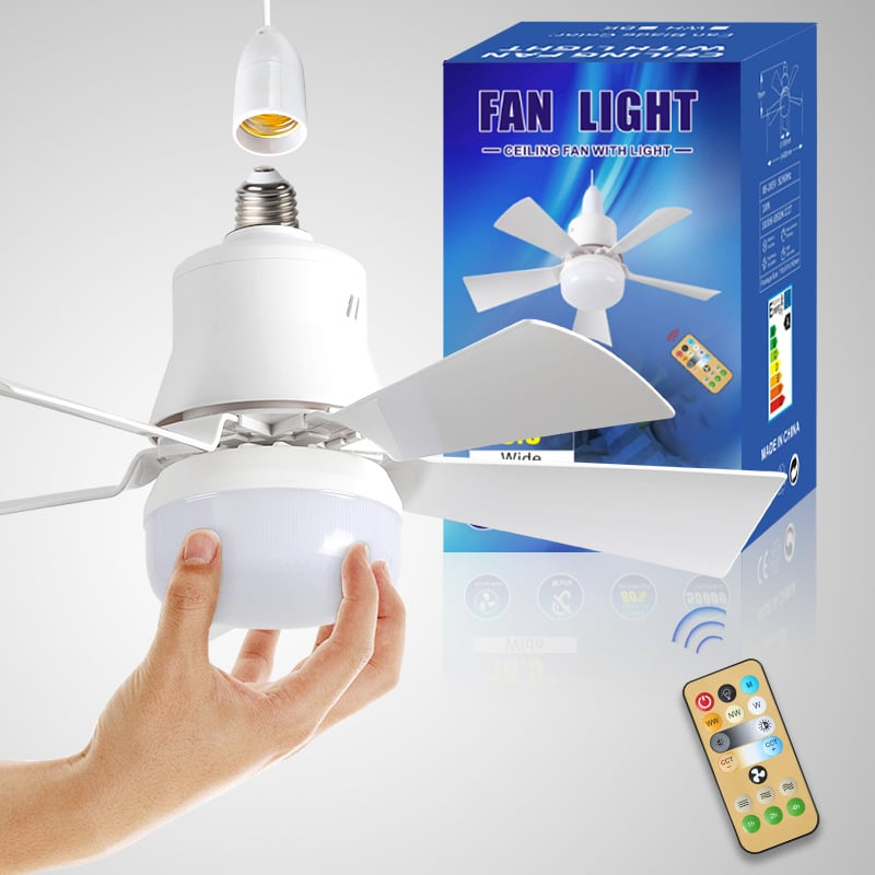 2-in-1 dimmable socket fan E26 E27 with remote control, LED ceiling fan
