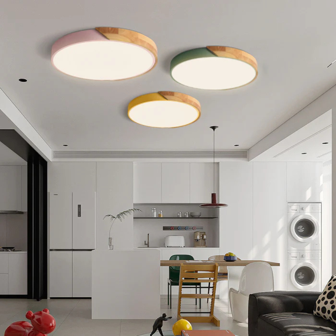 LED ceiling light Scandinavian wooden design D23 D30 cm cool white