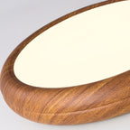 Flush mount ceiling light with walnut wood grain and white iron frame, slim modern profile