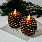 Flameless LED pinecone candles with remote timer and warm white flicker effect