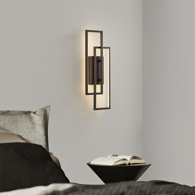 LED wall lamp black rectangular with three light colours, aluminium