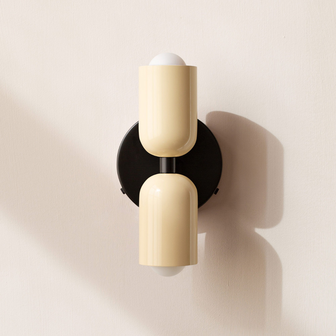 Modern minimalist cylinder LED wall sconce, 2-light iron fixture with warm white glow