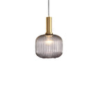 Glass pendant light modern warm white LED hardwired, cylindrical bottle drum shade