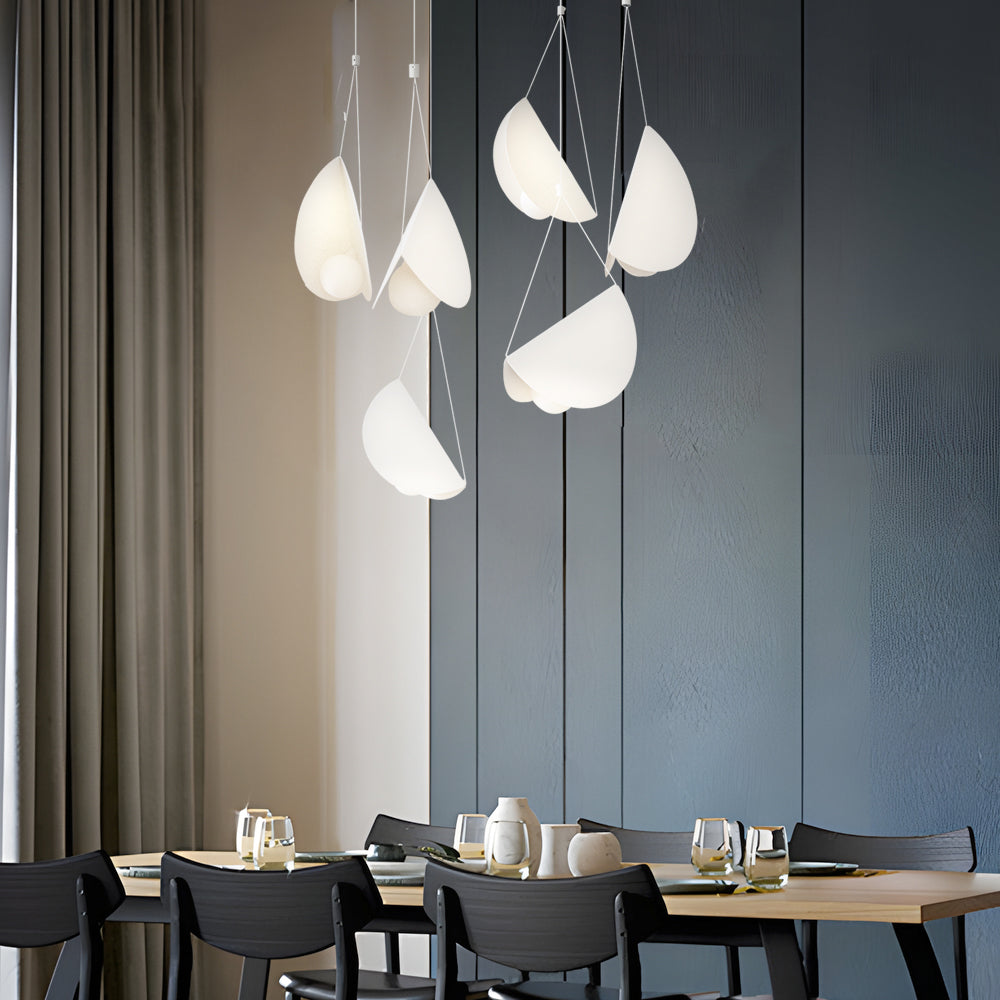 Minimalist white glider pendant lamp, folded metal crescent, 1/3/6-light modern ceiling light