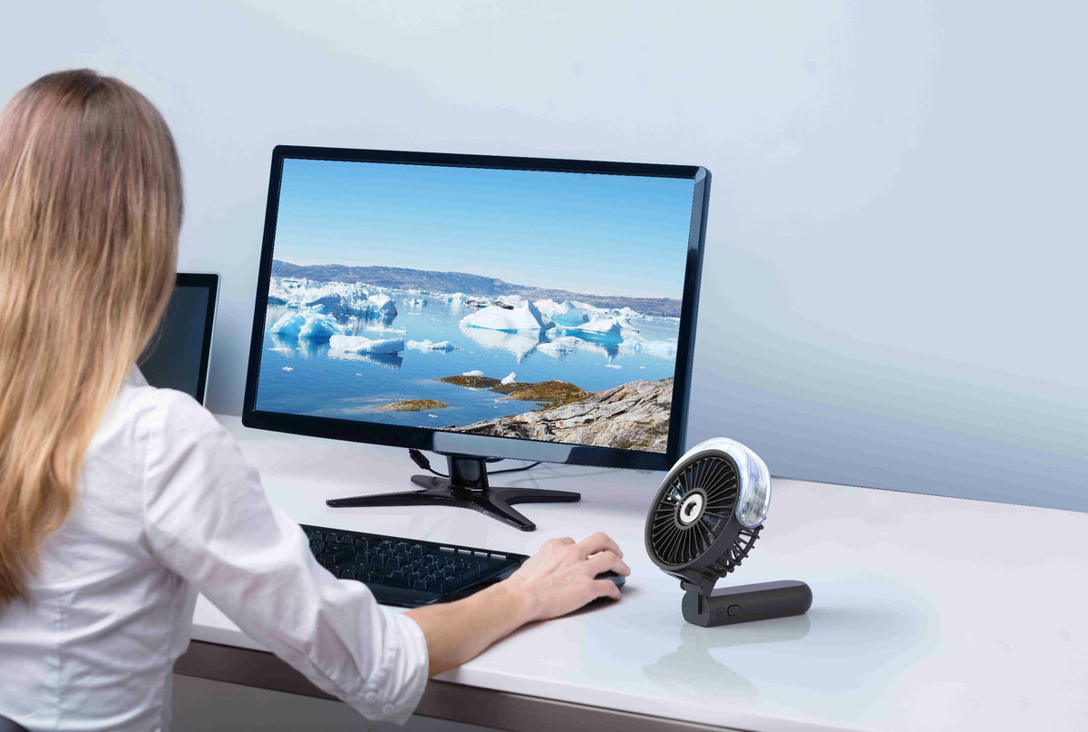 Outdoor misting fan portable foldable 180° handheld with nano-mist spray and 3 speeds