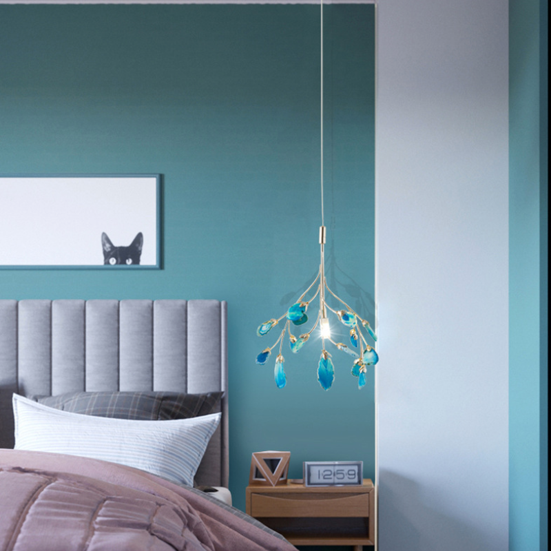 Branch-style glass chandelier with adjustable suspension and metal arms, three sizes