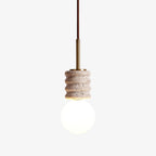 Pendant light yellow travertine with white glass shade, G9 bulb base