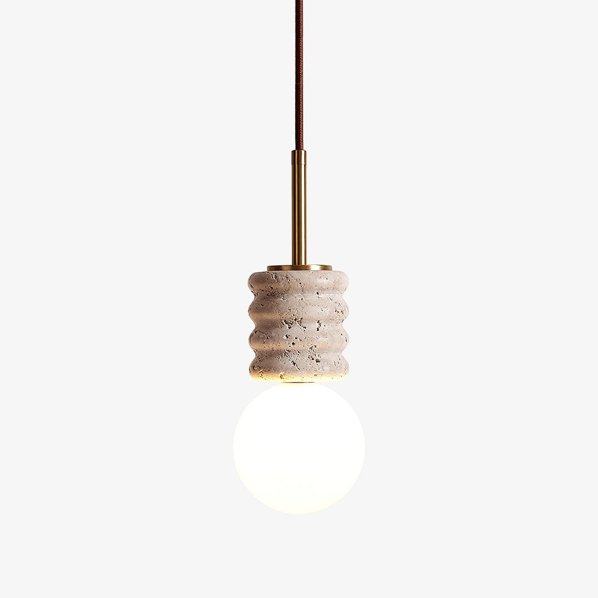 Pendant light yellow travertine with white glass shade, G9 bulb base
