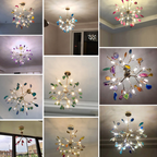 Branch-style glass chandelier with adjustable suspension and metal arms, three sizes