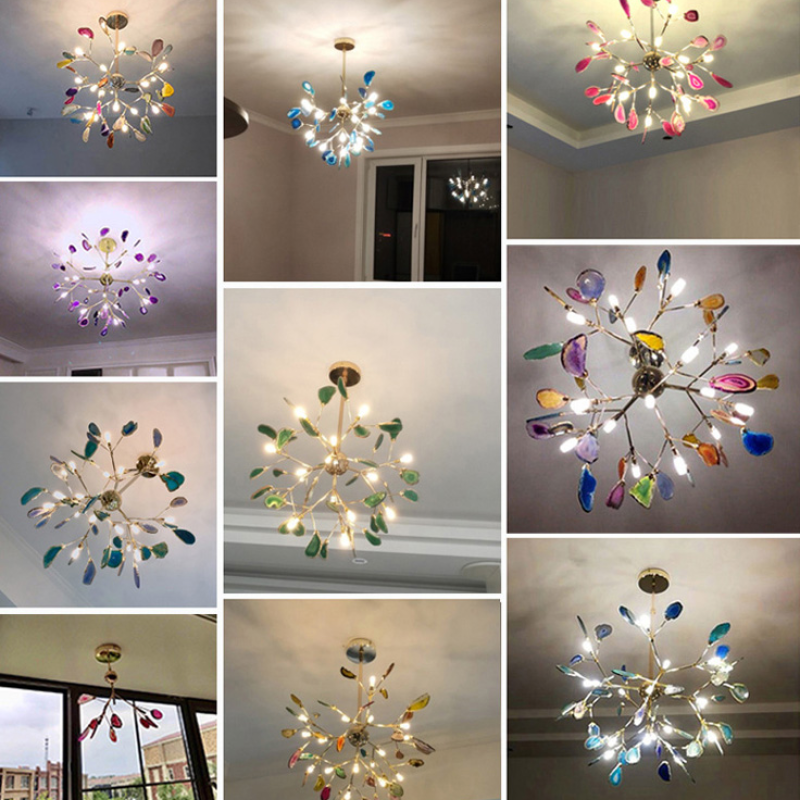 Branch-style glass chandelier with adjustable suspension and metal arms, three sizes