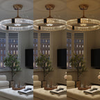 DC ceiling fan with LED light, gold crystal chandelier design, 60cm, 6 speeds with remote control