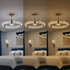 DC ceiling fan with LED light, gold crystal chandelier design, 60cm, 6 speeds with remote control