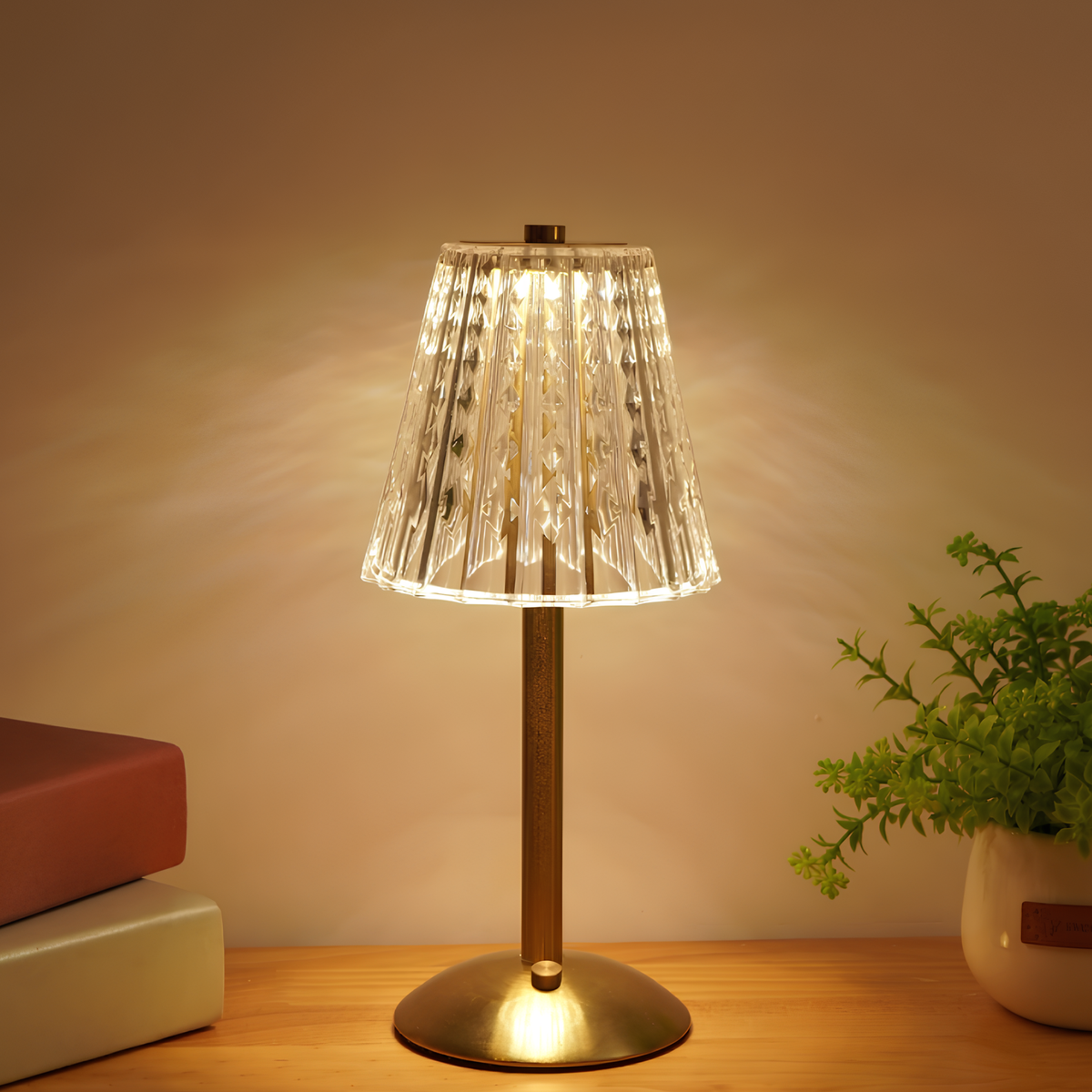 Luna | Cordless Table Lamp | Rechargeable, Touch Control, Crystal Shade