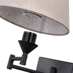 Plug-in swing arm wall lamp with linen shade and black iron frame, warm white E26 LED