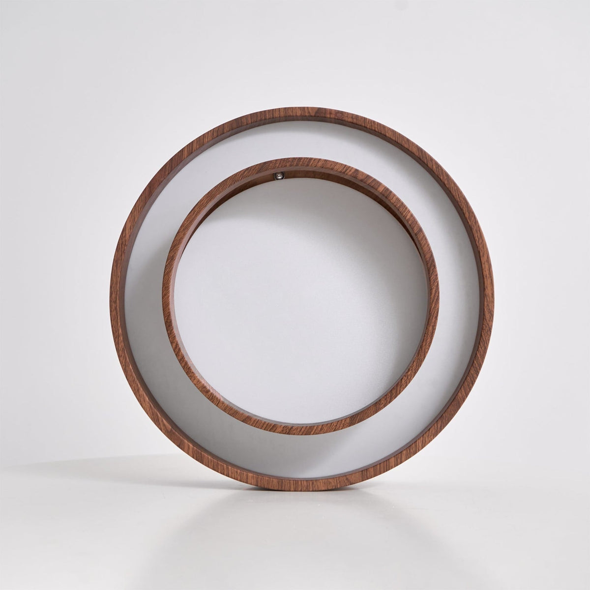 Flush mount ceiling light with walnut wood finish and multi-color LED, modern low-profile design