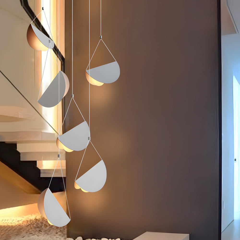 Minimalist white glider pendant lamp, folded metal crescent, 1/3/6-light modern ceiling light
