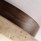 Semi-flush ceiling light with travertine and wood finish, warm white LED glow, modern low-profile design