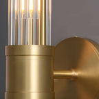 Modern wall lamp with cylindrical ribbed clear glass shade in chrome and gold finish, 1 or 2 light