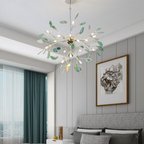 Branch-style glass chandelier with adjustable suspension and metal arms, three sizes