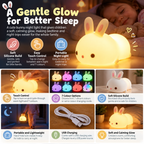 Bunny Night Light | Kids Silicone Rabbit Lamp, RGB Color Changing, USB