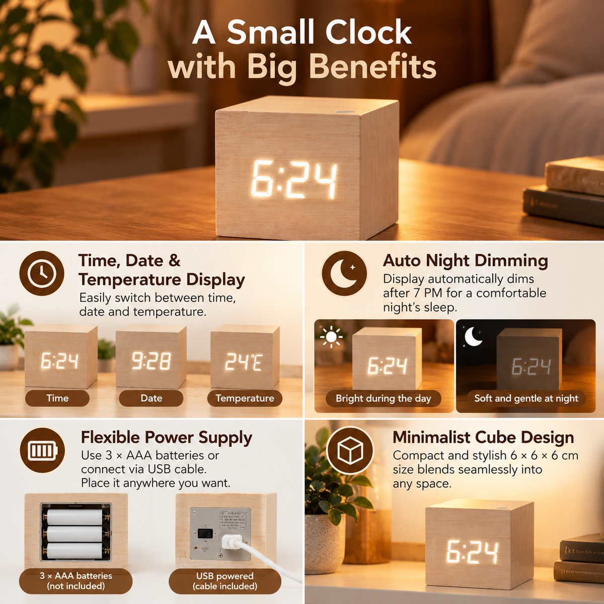 Digital LED Cube Clock | Alarm, Date & Temperature Display